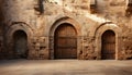 Ancient doorway reveals history through weathered stone and wood generated by AI