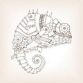 Ancient draft of mechanical chameleon vector