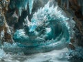 Ancient dragon curled around a crystal cavern