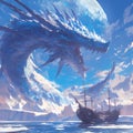 Ancient Dragon and Mysterious Ship Fantasy Art Royalty Free Stock Photo