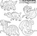 Ancient dragons, coloring book, set of funny images