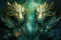 Ancient dragons with scales of emerald and gold - Generative AI