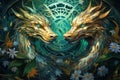 Ancient dragons with scales of emerald and gold - Generative AI