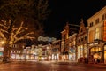 Ancient Dutch shopping street with christmas decoration in Zwolle, The Netherlands