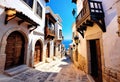 Ancient eastern narrow streets of the beautiful Kukort Muslim city on the shores of the Mediterranean Sea