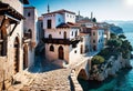 Ancient eastern narrow streets of the beautiful Kukort Muslim city on the shores of the Mediterranean Sea