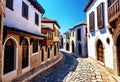 Ancient eastern narrow streets of the beautiful Kukort Muslim city on the shores of the Mediterranean Sea