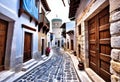 Ancient eastern narrow streets of the beautiful Kukort Muslim city on the shores of the Mediterranean Sea