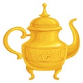 Ancient eastern teapot. Golden metal jug icon