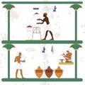 Ancient egypt background. Ceramist at work. Scribe and ceramist counting jugs. Historical background. Ancient people