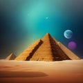 Ancient egypt civilization, robotand workers building pyramids. Historic event, monument by nile river. Generative AI.