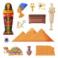 Ancient Egypt Collection, Egyptian Cultural and Historical Symbols Flat Style Vector Illustration on White Background Royalty Free Stock Photo