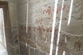 ancient egypt color images on wall in tomb. Great step pyramid of Djoser, Saqqara. Cairo, Egypt. tomb of the Pharaohs. Ancient Royalty Free Stock Photo