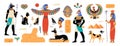 Ancient Egypt elements. Historical and cultural symbols. Religious buildings. Statues and murals. Mysterious