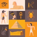 Ancient Egypt icons in flat style collage, vector illustration. Set of stickers with Egyptian landmarks, pyramid, sphinx Royalty Free Stock Photo