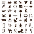 Ancient Egypt icons with ancient sculptures and hieroglyphs