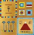 Ancient Egypt Ankh symbol of life, Garden hieroglyphics, pyramid, abstract line and square designs, colorful frame