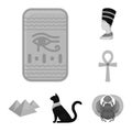 Ancient Egypt monochrome icons in set collection for design. The reign of Pharaoh vector symbol stock web illustration.