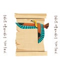 Ancient Egypt papyrus scroll with flying bird