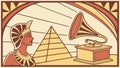 Ancient Egypt: Pharaoh, Pyramid, Gramophone, Vector Art, vector design Generative AI Royalty Free Stock Photo