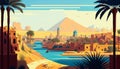 Ancient Egypt with pyramids and architecture in the river Nile valley. Generative Ai