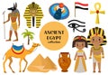 Ancient Egypt set objects clip art. Collection design elements witch sorrow beetles, Pharaoh, pyramid, ankh, Anubis Royalty Free Stock Photo