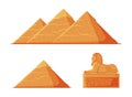 Ancient Egypt Sphinx Sand Statue and Pyramid Side View Vector Set Royalty Free Stock Photo