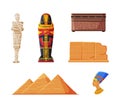 Ancient Egypt symbols set. Egyptian traditional cultural and historical objects cartoon vector illustration Royalty Free Stock Photo