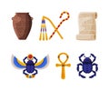 Ancient Egypt symbols set. Egyptian traditional cultural and historical objects. Horus eye, scarab beetle, ancient Royalty Free Stock Photo