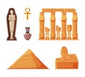 Ancient Egypt symbols set. Egyptian traditional cultural and historical objects. Pyramid of Cheops, Great Sphinx Royalty Free Stock Photo