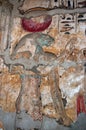 Ancient Egyptian bas relief carving of lion headed goddess Sekhmet, Medinet Habu Temple