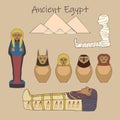 Ancient Egyptian Burial Accessories Cartoon Set