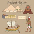 Ancient Egyptian Civilization Various Features Cartoon Set