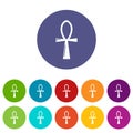Ancient egyptian cross ankh icons set vector color