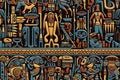 ancient Egyptian ethnic seamless patterns on black background with multicolored African tribal symbols and signs Royalty Free Stock Photo