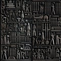 ancient Egyptian ethnic seamless patterns on black background with petroglyphs and African tribal symbols and signs Royalty Free Stock Photo