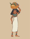 Ancient egyptian female character carrying food basket on the head