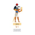 Ancient egyptian God Thoth man with head of ibis bird, flat vector illustration isolated on white background.