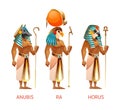 Ancient Egyptian gods Ra, Horus, Anubis from Egyptian mythology religion Royalty Free Stock Photo