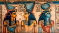 Ancient Egyptian Hieroglyphics Wall Art Nile River Pyramids Royalty Free Stock Photo