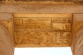 Ancient Egyptian hieroglyphs carved on the stone. The roof of the temple at Karnak Royalty Free Stock Photo