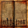 Ancient Egyptian hieroglyphs on an old book, grunge background