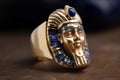 Ancient Egyptian king golden mask ring artifact. Generate ai