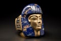 Ancient Egyptian king golden mask on ring. Generate ai