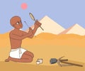 Ancient egyptian mason worker does makeup cartoon