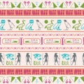 Ancient egyptian motifs seamless pattern. Ethnic hieroglyph symbols fabric print Royalty Free Stock Photo