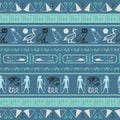 Ancient egyptian motifs seamless pattern. Ethnic hieroglyph symbols fabric print. Royalty Free Stock Photo