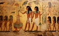 Ancient Egyptian mural. Depicting scenes from the life of the ancient Egyptians. Egyptian wall painting. Ancient culture Royalty Free Stock Photo