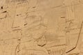 Ancient egyptian paintings and hieroglyphs on the wall in Karnak Temple Complex in Luxor  Egypt Royalty Free Stock Photo