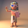 Ancient Egyptian pharaoh Tutankhamun watches a 3d movie while eating popcorn, 3d illustration